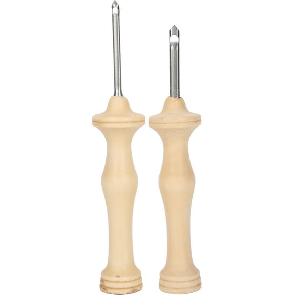 2Pcs Punch Needle Embroidery Kit Beech Wooden Handle Yarn Needle Hand Made Rug Hooking Knitting Tools for DIY Craft Stitching Applique Embellishment