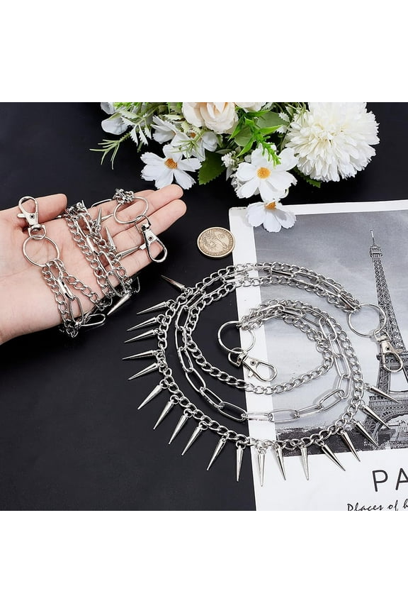 2Pcs Punk Pants Chain Trousers Chains Layered Wallet Chain Goth Jean Chains Platinum Hip Hop Rock Pocket Chain Belt Chain Costume Accessories for Women and Men 47.8cm