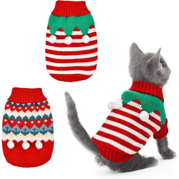 2Pcs Puppy Christmas Sweater Cat Knitwear Xmas Dog Warm Clothes Sweater