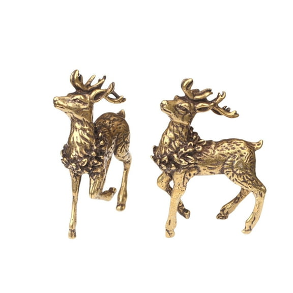 2Pcs Pure Brass Deer Decor Solid Deer Desktop Adornment Craft Ornament for Car Home Shop Office