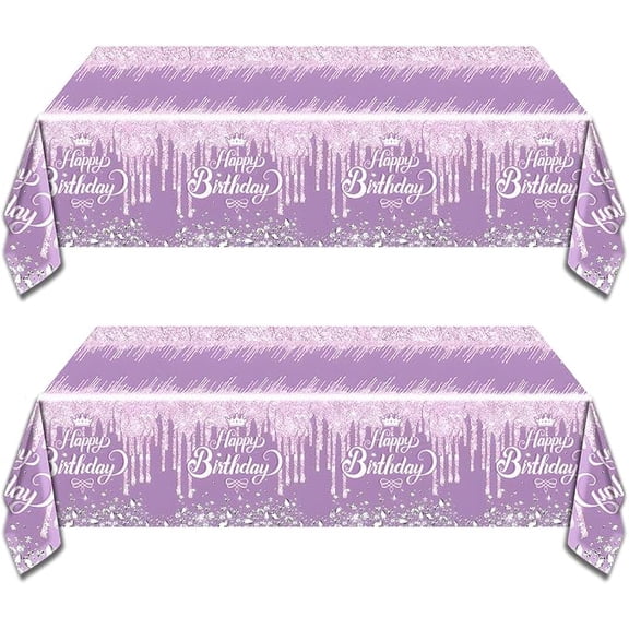 2Pcs Purple and Silver Birthday Party Tablecloth, 54''x71'' Purple Glitter Theme Table Cover for Girls Silver Glitter Birthday Party Supplies