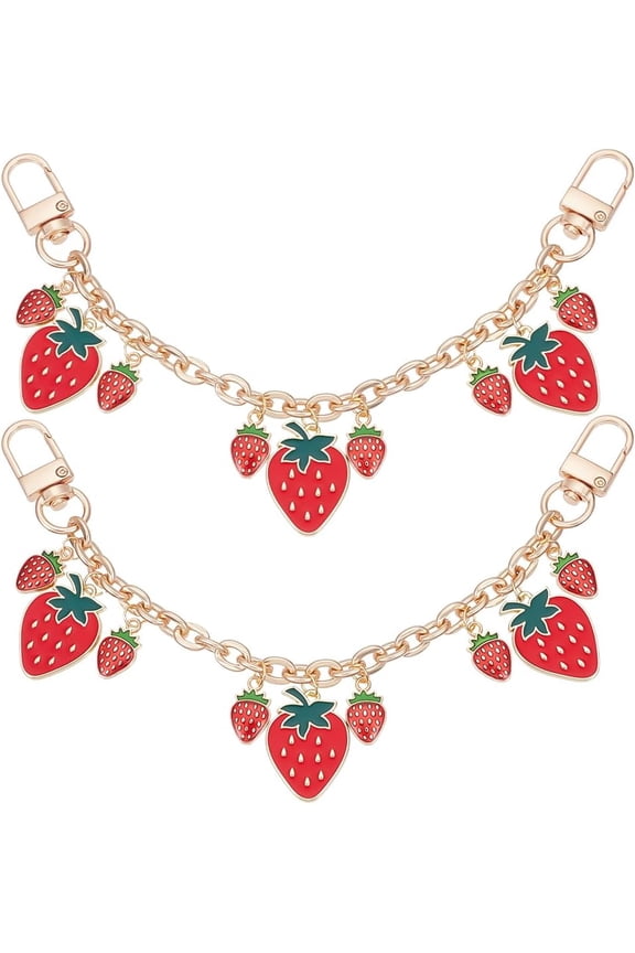 2Pcs Purse Chain Strap Replacement 8.4 Inch Short Gold Purse Extender Chain Decorative Enamel Red Strawberry Charm Bag Handle with Buckle for Handbag Clutch Tote Bag Wallet Extension