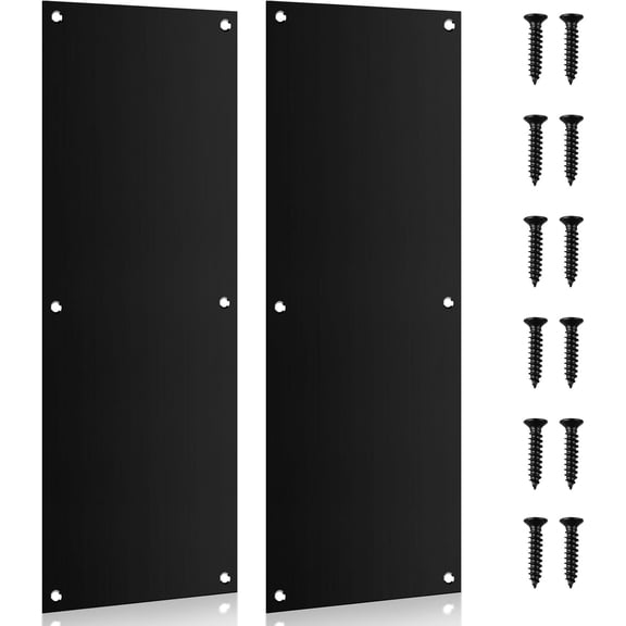 2Pcs Push Door Plate 16x6inch Stainless Steel Door Push Plate Door Kick Plate,Brushed Doorplate Door Proection Metal Plate with 12 Screws for Door Interior Exterior Accessories(Black)