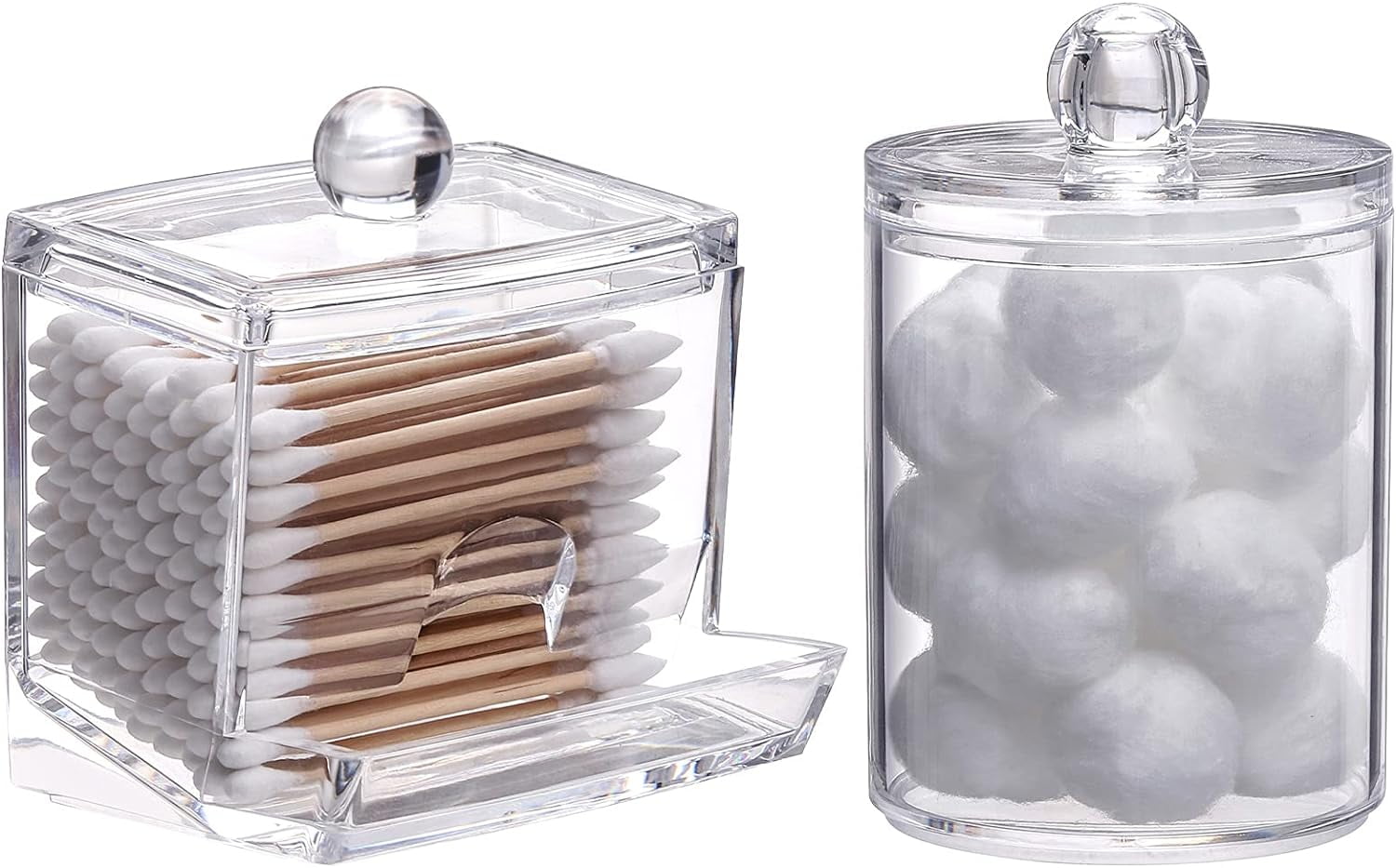 2Pcs Q-tips Holder Bathroom Container with Bamboo Lids, 10/7 oz Cotton ...