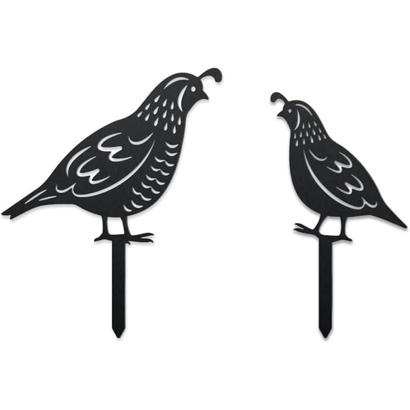 2Pcs Quail Metal Decorative Garden Stakes Black Birds Silhouette Outdoor Statues Funny Animals Garden Ornament Gifts Yard Art