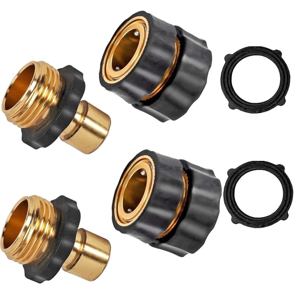 2Pcs Quick Connect Hose Fittings 3/4 Inch Garden Hose Quickly Connect Quick Release Hose Connector with Rubber Washers
