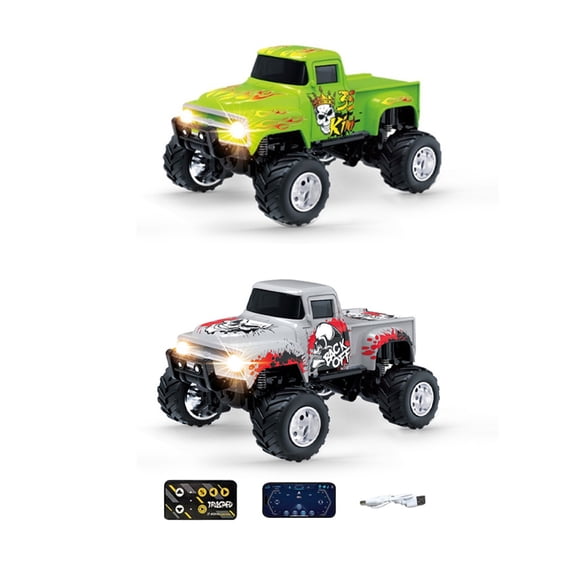 2Pcs RC Off-Road Truck, 1/64 Scale Alloy RC Car , 2.4GHz & App Control, Proportional 3-Speed Remote Control Car with Lights, Mini Rock Crawler, Ideal Holiday Gift for Men