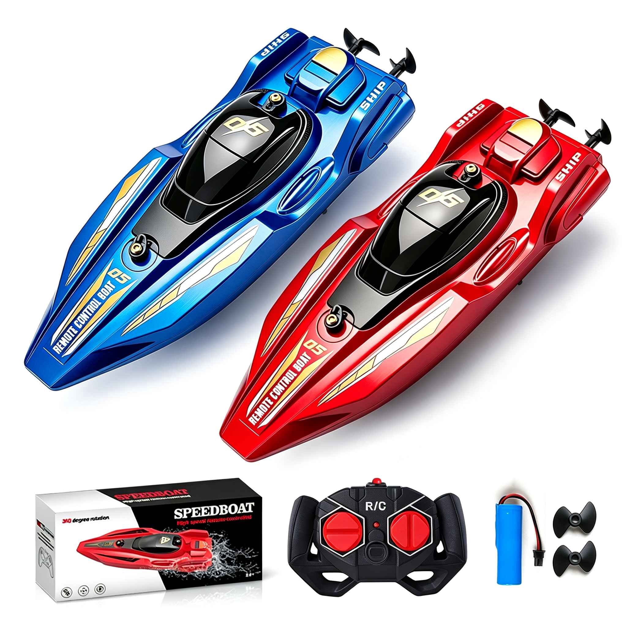 2Pcs RC Speedboats Set | 2.4GHz Remote Control Watercraft for Pools & Lakes | Dual Motor Waterproof Racing Boats for Boys Girls 8-12