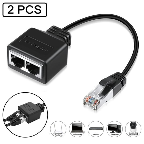 2Pcs RJ45 Ethernet Splitter Cable - 1 to 2 LAN Network Splitter Adapter Fit for Cat5/5e/6/7 Socket Connector, Note Only Connect one Network at a Time