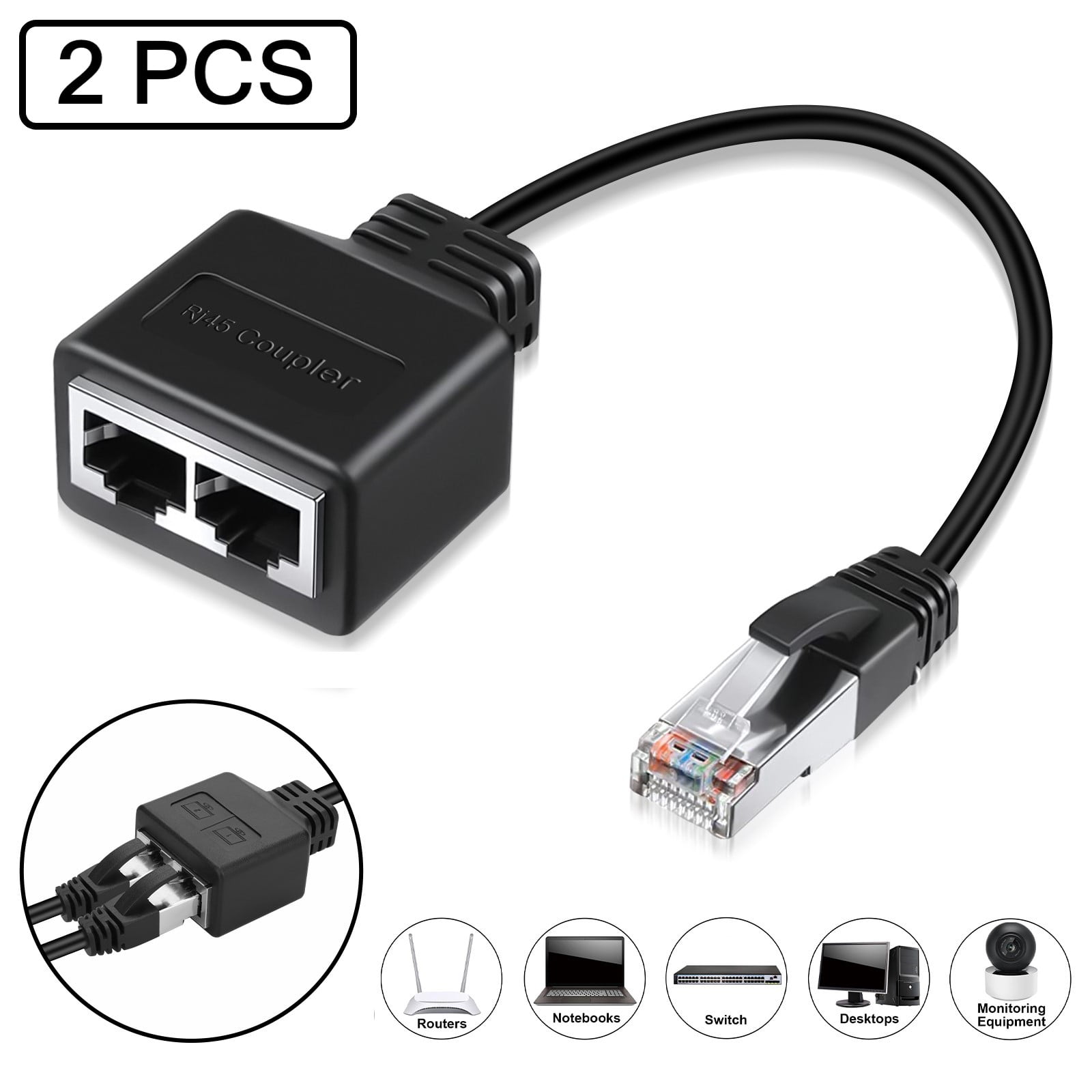 2pc RJ45 Ethernet LAN Network Y Splitter Double Adapter Cable Connector  CAT5/6/7