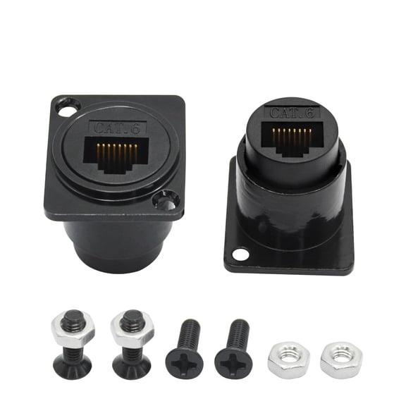 2Pcs RJ45 Panel Mount Connector, D-Type RJ45 Cat6 Female to Female Through Socket with Install Screw, Ethernet Extension Coupler Adapter