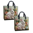 thumbnail image 1 of 2Pcs Rabbit Canvas Handbag Cute Animal Handbag Rabbit Pattern Shoulder Handheld Shopping Easter Bunny Egg Sunflower Pattern 11.8", 1 of 6