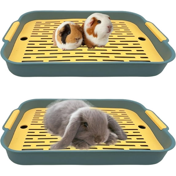 2Pcs Rabbit Litter Box with Grid Potty Trainer, 10.8 x 7.4 Inches, Guinea Pig Litter Box Anti Tip Pet Toilet Training Corner for Rabbit Hair Gila Guinea (Blue S)