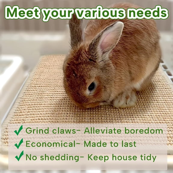 2Pcs Rabbit Scratcher Pad for Nails, Natural Sisal Bunny Scratching Mat Cooling, Rabbit Grinding Claws Pads for Guinea Rat Sleeping Playing, 24X16