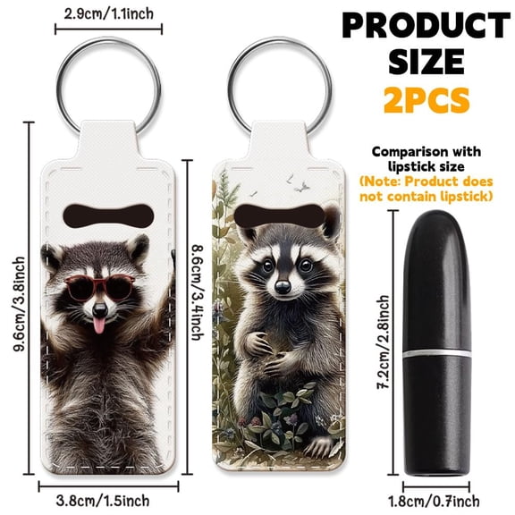 2Pcs Raccoon Chapstick Holder Keychain 3.8x1.5 Inch Elastic Diving Fabric Lipstick Chapstick Keychains Elastic Diving Fabric Portable Lipstick Sleeve Travel Key Ring Holder for Lipsticks