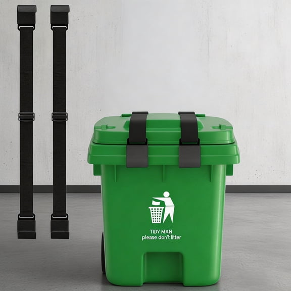 2Pcs Raccoon-Proof Trash Can Locks - Metal Double Claw Strap, Adjustable Anti-Rust Bungee Cord, Universal Outdoor Waste Bin Lid Lock (Black)
