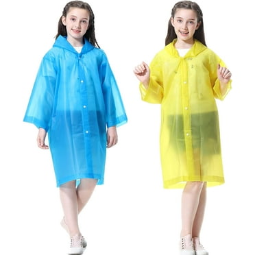 2Pcs Rain Ponchos for Kids, Reusable Rain Jackets Waterproof EVA Raincoats with Hood for Boys and Girls