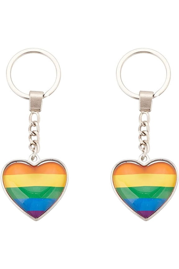 2Pcs Rainbow Heart Keychain Pride Awareness Keychain Rainbow Striped Heart Keychain LGBT Lovers keychain LGBT Gay Pride Gift Pride Alloy Keychain Valentine Wedding Party Favors DIY