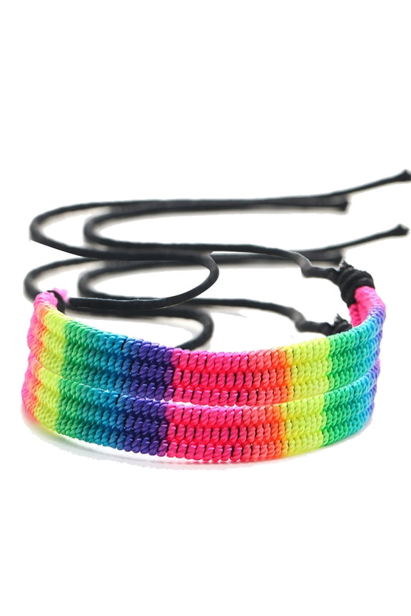 2Pcs Rainbow LGBT Pride Bracelet Handmade Braided Friendship String Bracelet for Gay & Lesbian LGBTQ Wristband Adjustable Size - Pulling