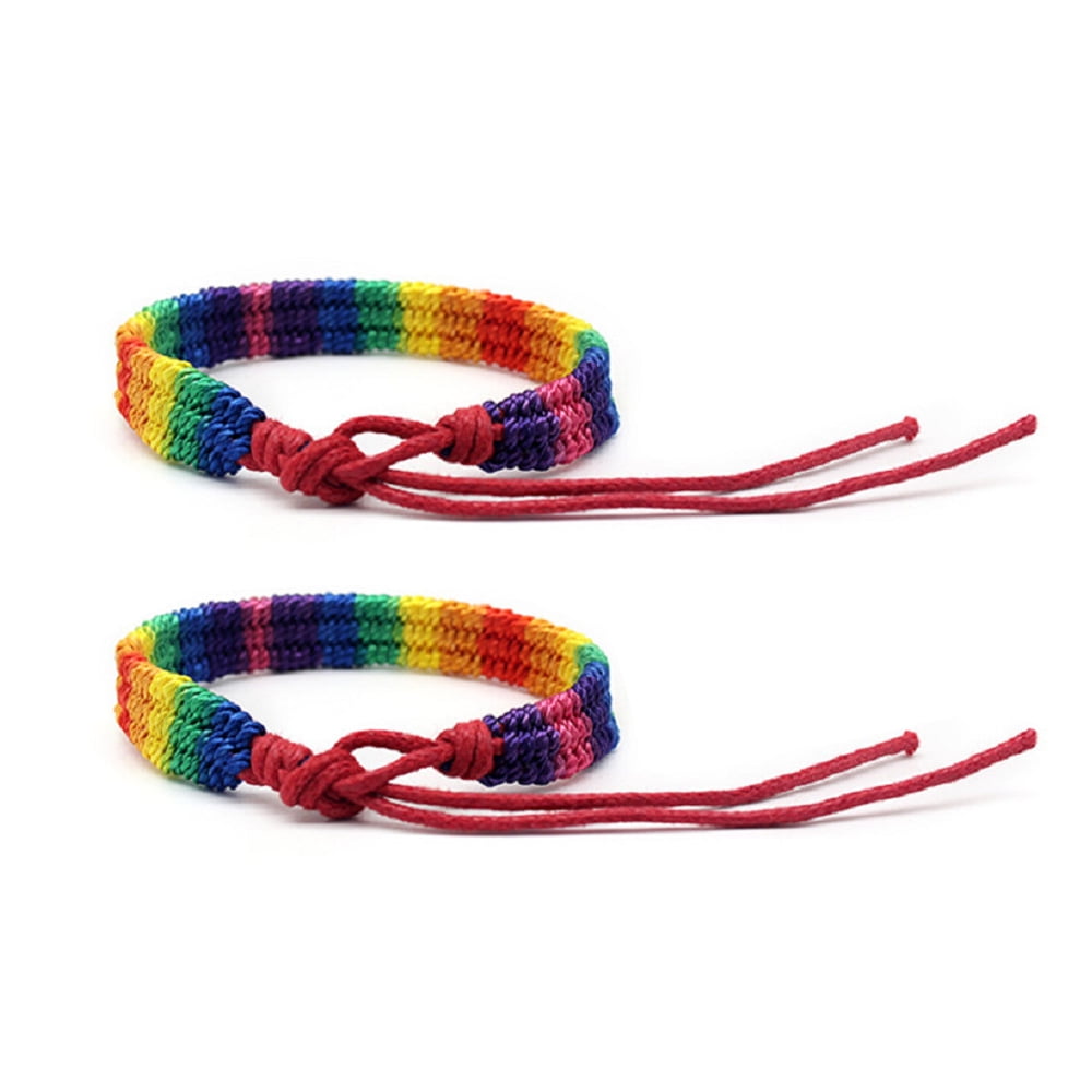2Pcs Rainbow Pride Bracelet Handmade Braided Friendship String