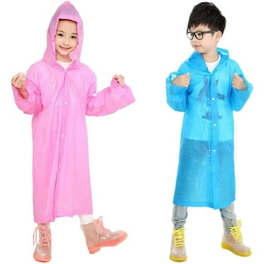 2Pcs Raincoats for Kids,EVA Reusable Rain Ponchos with Hood and Sleeves Waterproof Rain Coats for Boys and Girls