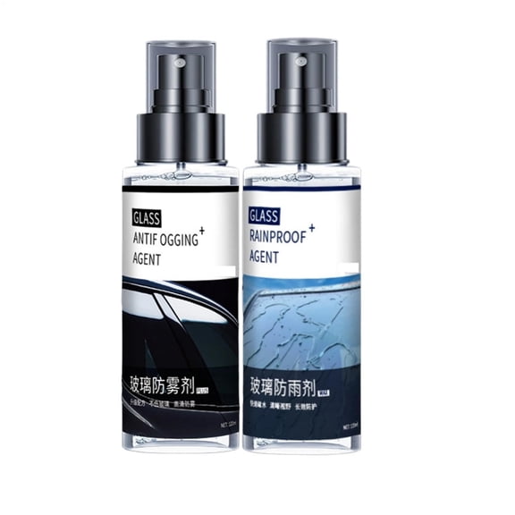 2Pcs Rainproof Fogproof Glass Cleaner Spray, Anti Fog and Hydrophobic Coating for Car Windshields, Streak Free Nanotech Repellent for Car Windshield Mirrors and Bathroom Glass(Black,1.9x1.9x4.7")