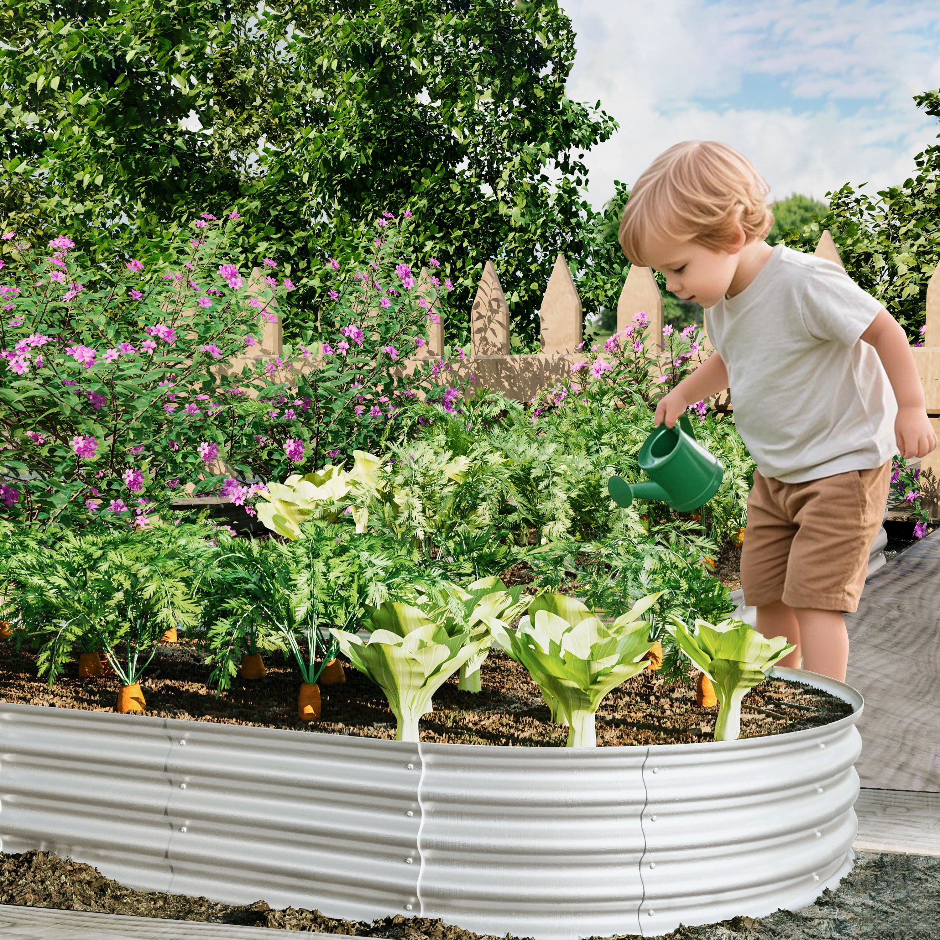 2Pcs Raised Garden Bed Kit, Galvanized Planter Raised Garden Beds for Outdoor Vegetables, Flowers &Herbs, Heavy Duty, Rust-Resistant, 8x4x1Ft