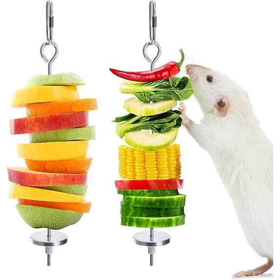 2Pcs Rat Foraging Toys, 304 Stainless Steel Vegetable & Fruit Holder, Hanging Slow Feeder for Rats, Mice & Parakeets