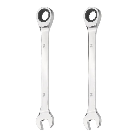 2Pcs Ratchet Combination Wrench 14mm Metric 12-Point Box and Open End CR-V Steel