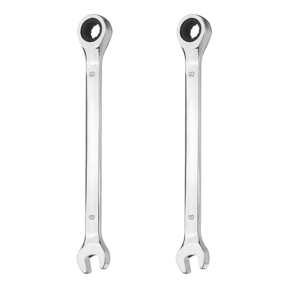 2Pcs Ratchet Combination Wrench 8mm Metric 12-Point Box and Open End CR-V Steel