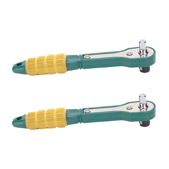 2Pcs Ratchet Wrench 1/4 Inch Hex Socket Drive Spanner Carbon Steel Hand Tool 5.7 Inches / 144 mm Yellow Green