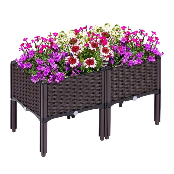 2Pcs Rattan Outdoor Planting Box, Raised Garden Bed, Garden Plant Boxes for Vegetables, Flowers
