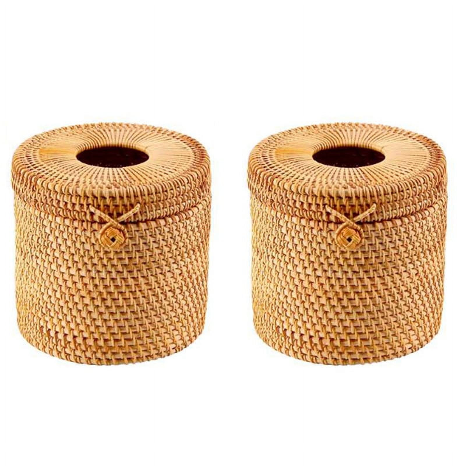 2Pcs Rattan Tissue Box Toilet Paper Cover Wicker Decorative Holders
