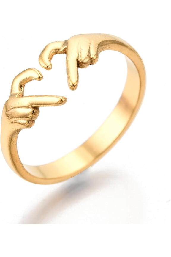 2Pcs Real 18K Gold Plated Hand Heart Cuff Rings Open Rings Personalized Knuckle Ring for Women Dainty Trendy Jewelry US Size 6(16.7mm)