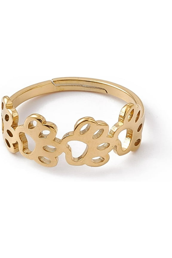 2Pcs Real 18K Gold Plated Hollow Out Dog Paw Prints Adjustable Knuckle Rings Band Rings for Women Dainty Trendy Size 6 1/4(16.7mm) Gold Real 18K Gold Plated