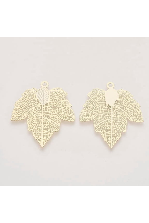 2Pcs Real 18K Gold Plated Maple Leaf Charms Pendants 35.5x31.5x0.3mm Flat Hollow Maple Leaf Designs Autumn Theme Pendants