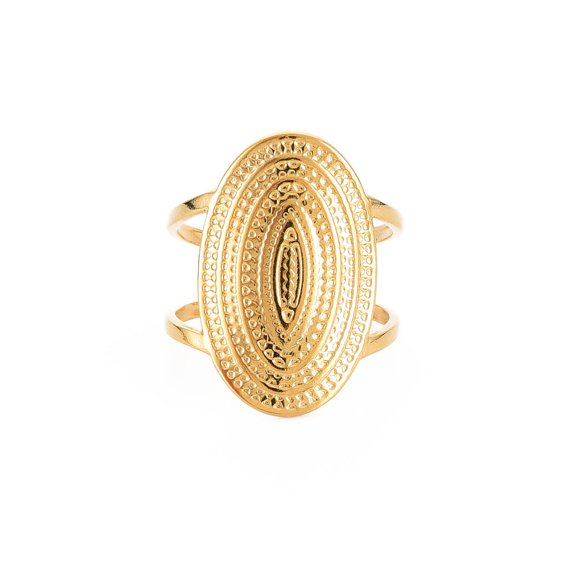 2Pcs Real 18K Gold Plated Oval Open Rings Adjustable Wide Band Knuckle Rings Personalized Finger Ring Size 8(18.1mm) DIY