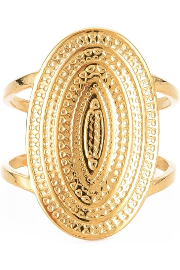 2Pcs Real 18K Gold Plated Oval Open Rings Adjustable Wide Band Knuckle Rings Personalized Finger Ring for Women Dainty Trendy Jewelry Size 8(18.1mm) Gold