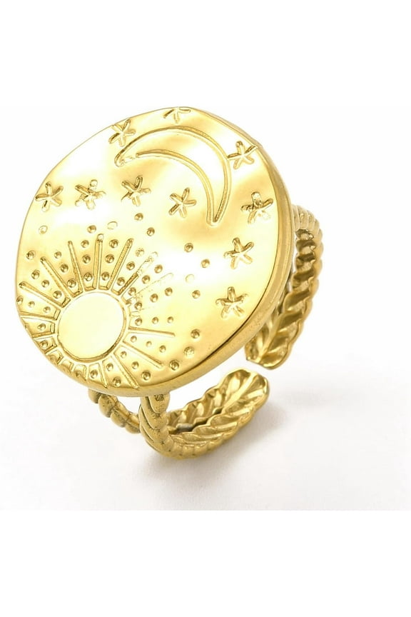 2Pcs Real 18K Gold Plated Sun Moon Planet Open Rings Adjustable Knuckle Rings for Women Anniversary Birthday Valentine's Day Trendy Gift ID: 17mm Making DIY