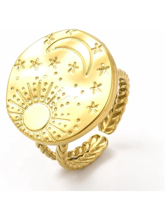 2Pcs Real 18K Gold Plated Sun Moon Planet Open Rings Adjustable Knuckle Rings for Women Anniversary Birthday Valentine's Day Trendy Gift ID: 17mm
