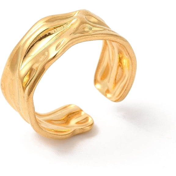2Pcs Real 18K Gold Plated Twist Open Rings for Women Stainless Steel Adjustable Knuckle Rings Stackable Finger Rings for Personalized Jewelry Size 7 1/2(17.8mm)