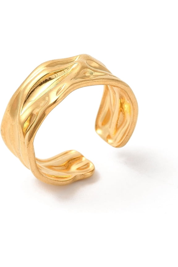 2Pcs Real 18K Gold Plated Twist Open Rings for Women Stainless Steel Adjustable Knuckle Rings Stackable Finger Rings for Personalized Jewelry US Size 7 1/2(17.8mm) 2pcs