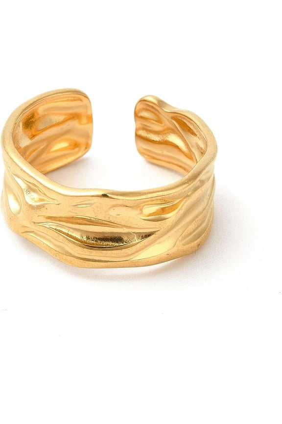 2Pcs Real 18K Gold Plated Twist Open Rings for Women Stainless Steel Adjustable Knuckle Rings Stackable Finger Rings for Personalized Jewelry US Size 7 1/2(17.8mm)