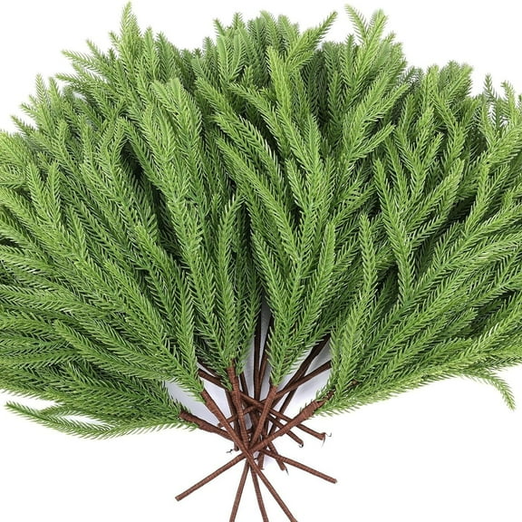 2Pcs Real Touch Norfolk Pine Branches, 17 Inch Artificial Christmas Green Plants Branches Faux Greenery Stem Fake Cedar Pine Picks for Vase DIY Crafts Garland Wreath Xmas Indoor Outdoor Home Decor