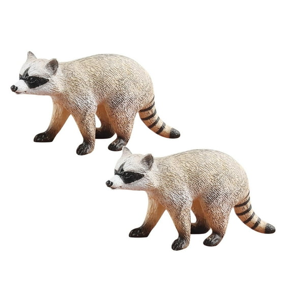 2Pcs Realistic Raccoon Figurine Educational Animal Decorative Statue For Home Garden Sculptures Statues