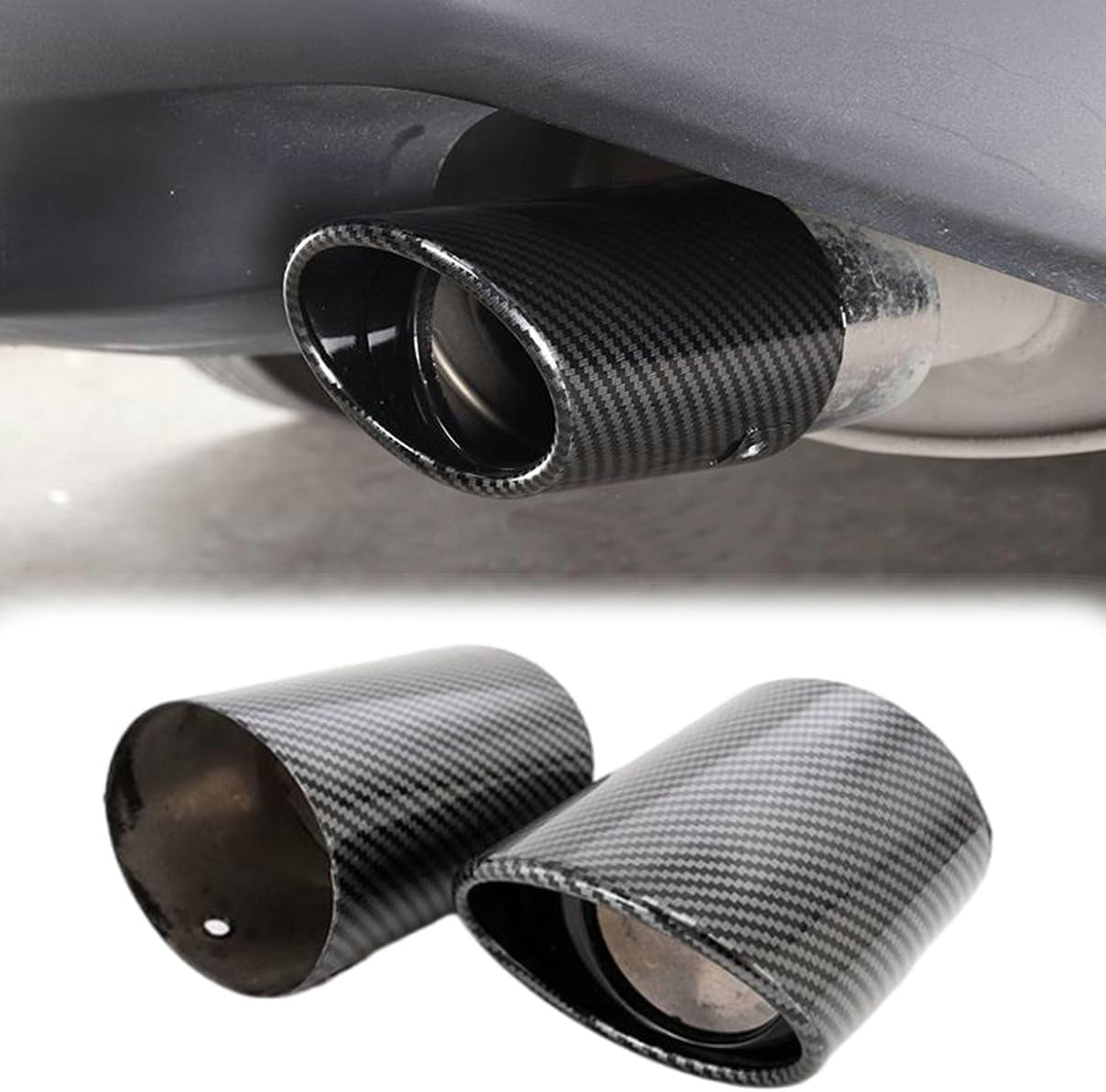 1PCS Car Muffler Tip With Carbon Fiber Tail Throat Modification Co