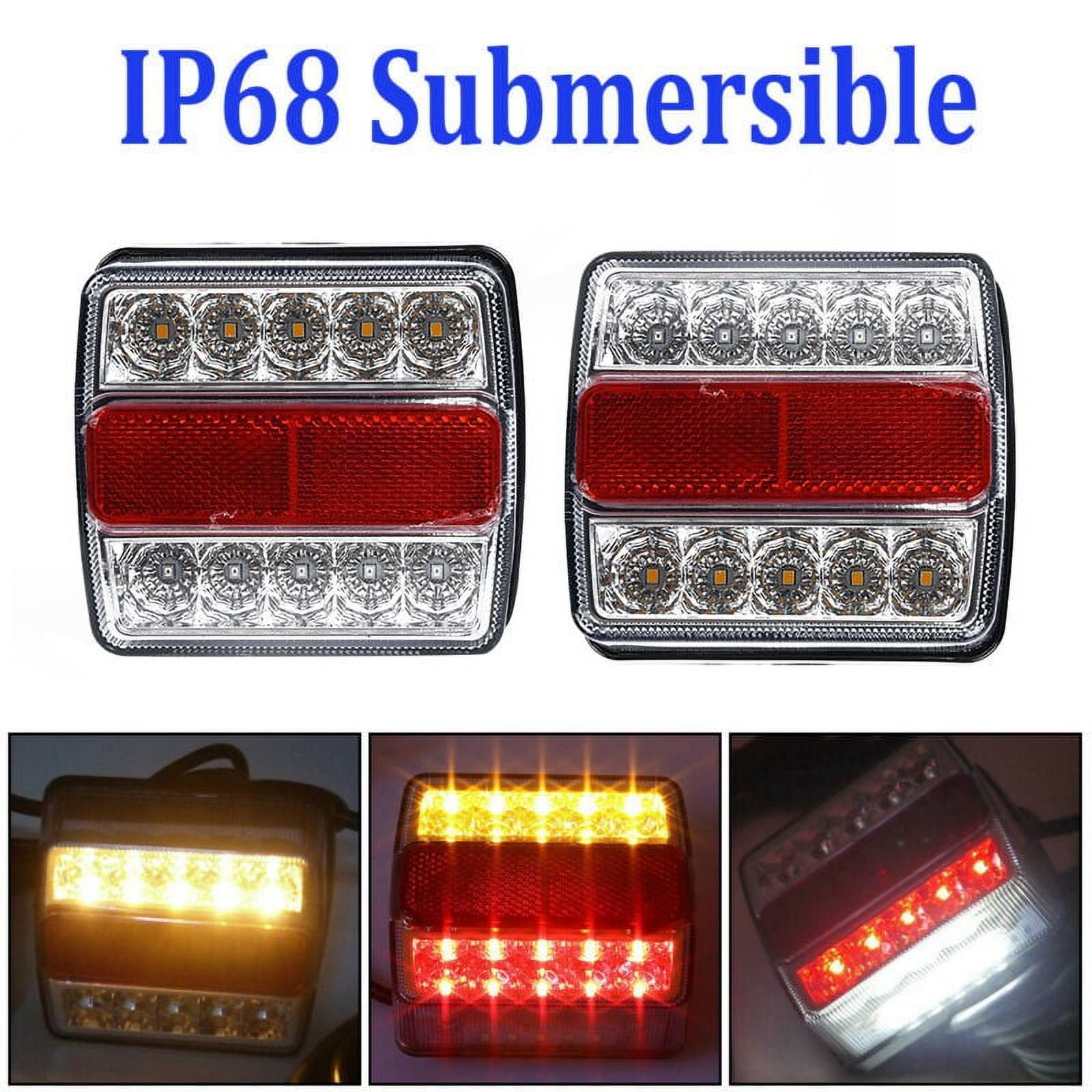 2Pcs Rear LED Submersible Trailer Tail Lights Kit Boat MarkersTruck Waterproof 12V 15LED Campers Trailers Taillights