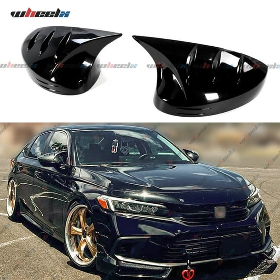 2Pcs Rearview Mirror Covers Caps Compatible with 2022-2025 Honda Civic, Horn Style Driver & Passenger Side Mirror Protection (Glossy Black)