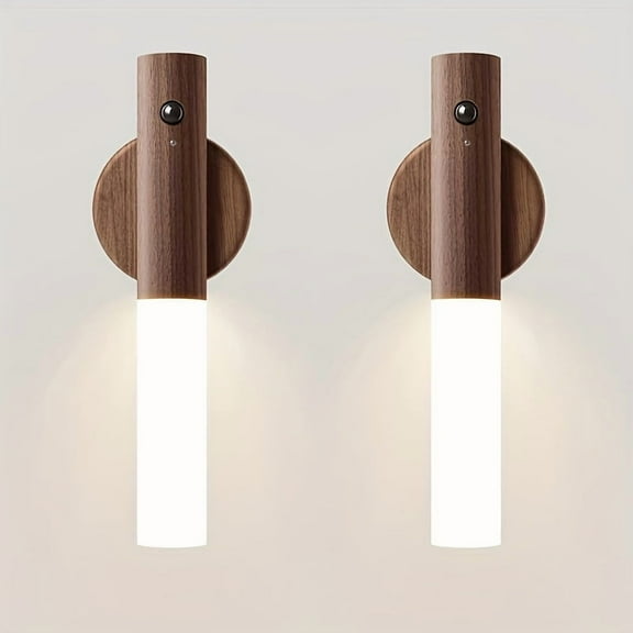 2Pcs Rechargeable Magnetic Motion Sensor LED Night Light IPX4 USB Wireless Wall Lamp for Bedroom Kitchen Bathroom Anti-Collision