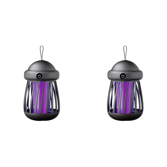 2Pcs Rechargeable Mosquito Zapper with Safety Grid, Cordless Bug Zapper Indoor Outdoor, USB Charging Purple Light Insect Killer for Patio, Camping, Home, Garden, Travel Use 6 Inch Grey